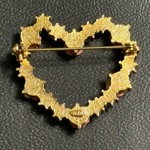 Avon Vintage Goldtone Pink Rose Multicolor Rhinestones Heart Brooch Pin - Picture 3 of 5
